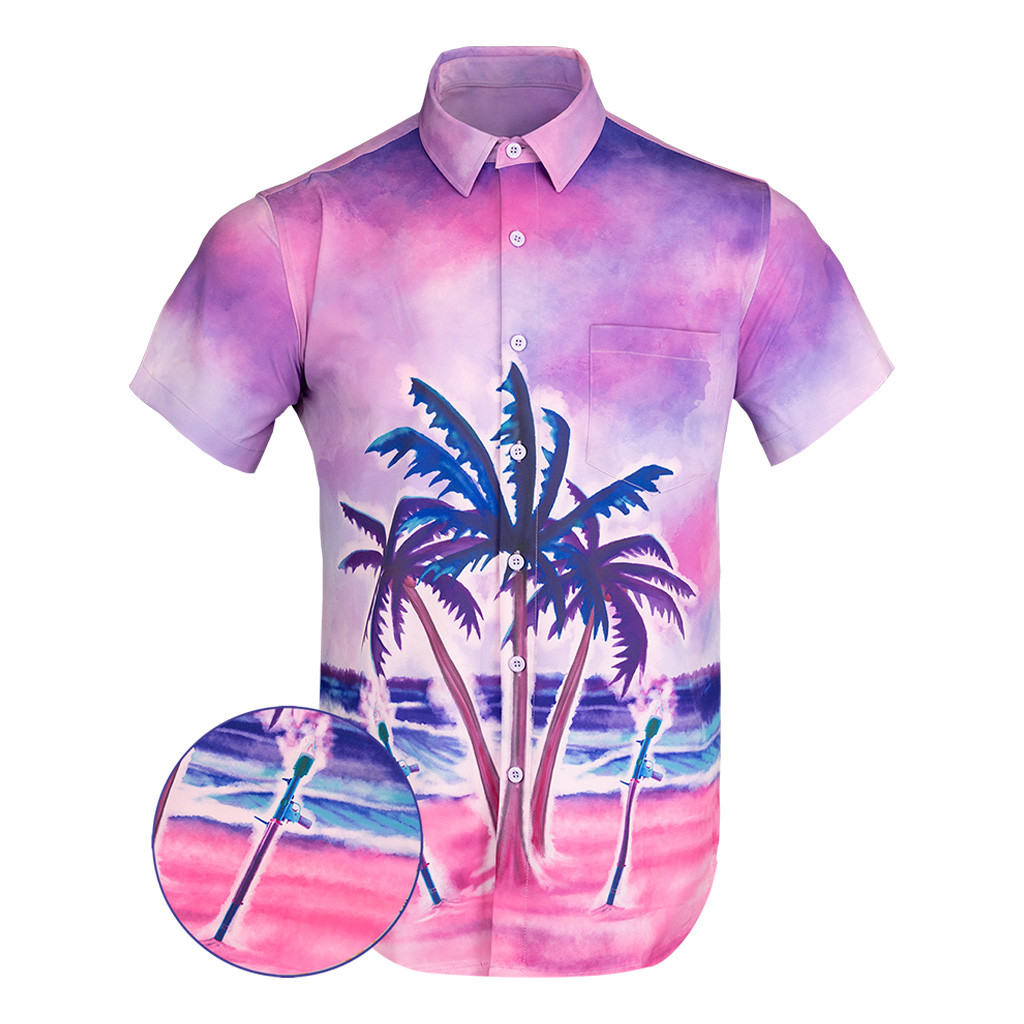 Rocket Beach Button Down Shirt Tactical Aloha Print Shirt Gun Lovers Gifts For Him