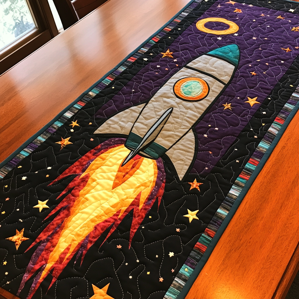 Rocket Blaze Quilted Table Runner Dining Room Decor Rocket Universe Theme Gifts