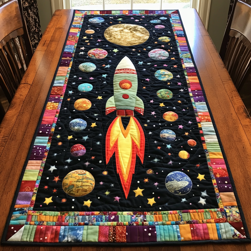 Rocket Launch Quilted Table Runner Dining Table Decor Space Birthday Gifts