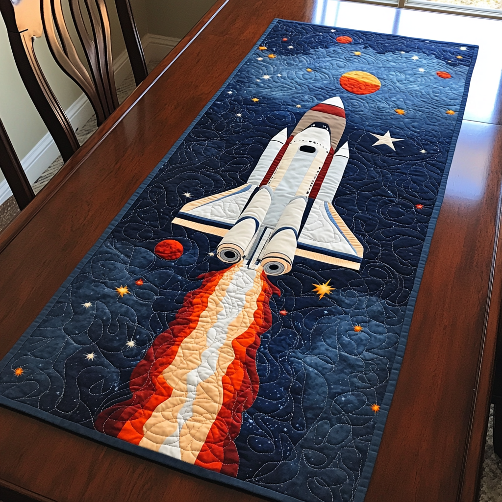 Rocket Voyage Quilted Table Runner Dining Table Ideas Space Themed Birthday Presents
