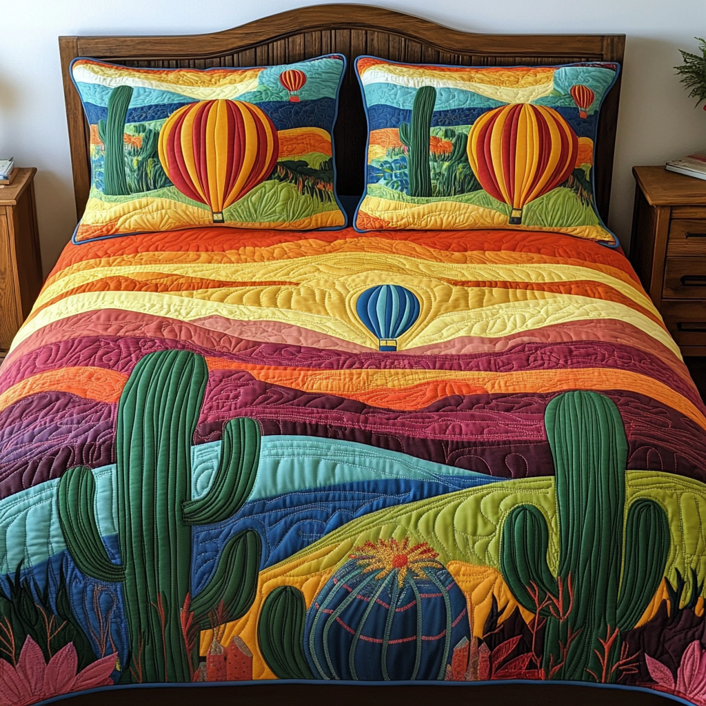Rocky Flight Quilted Bedding Set Cool Bedroom Decor Cactus Housewarming Gift