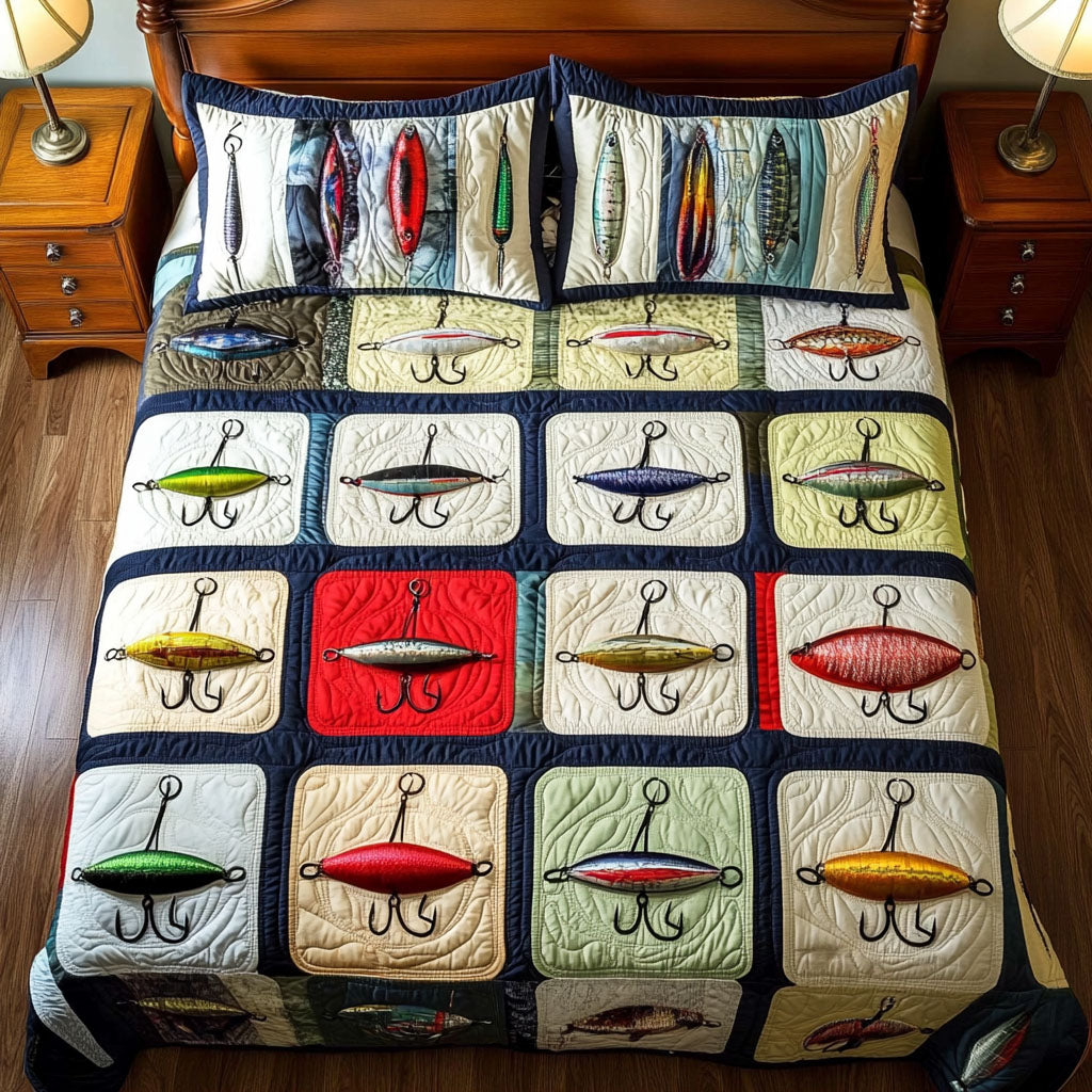 Rod and Rest Quilted Bedding Set Holiday Duvet Covers Fishing Christmas Gifts