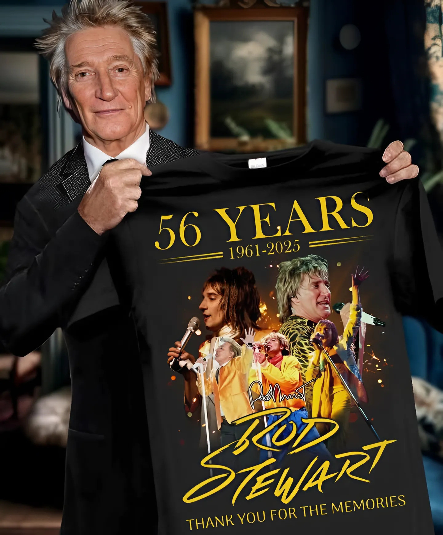 Rod Stewart 56 Years 1961 2025 Thank You For The Memories Signature T-shirt Fans Gifts