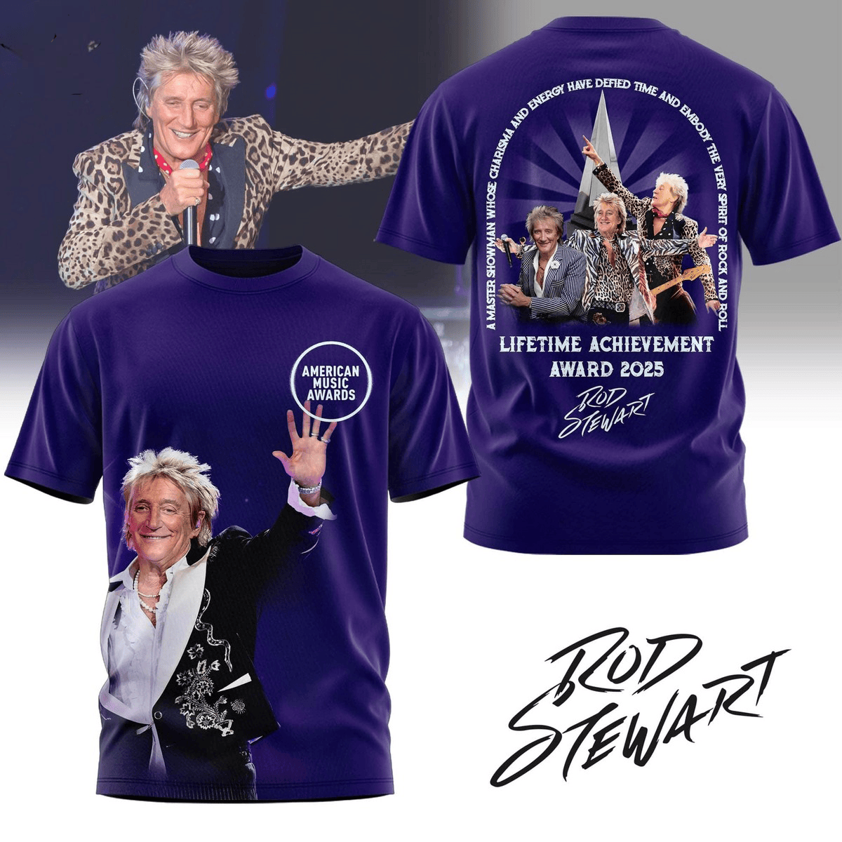 Rod Stewart American Music Awards Lifetime Achievement Award 2025 3D T-Shirt Music Gift Ideas For Guys