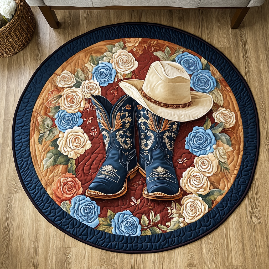 Rodeo Bloom Quilted Round Mat Door Entrance Decor Cool Horse Gifts