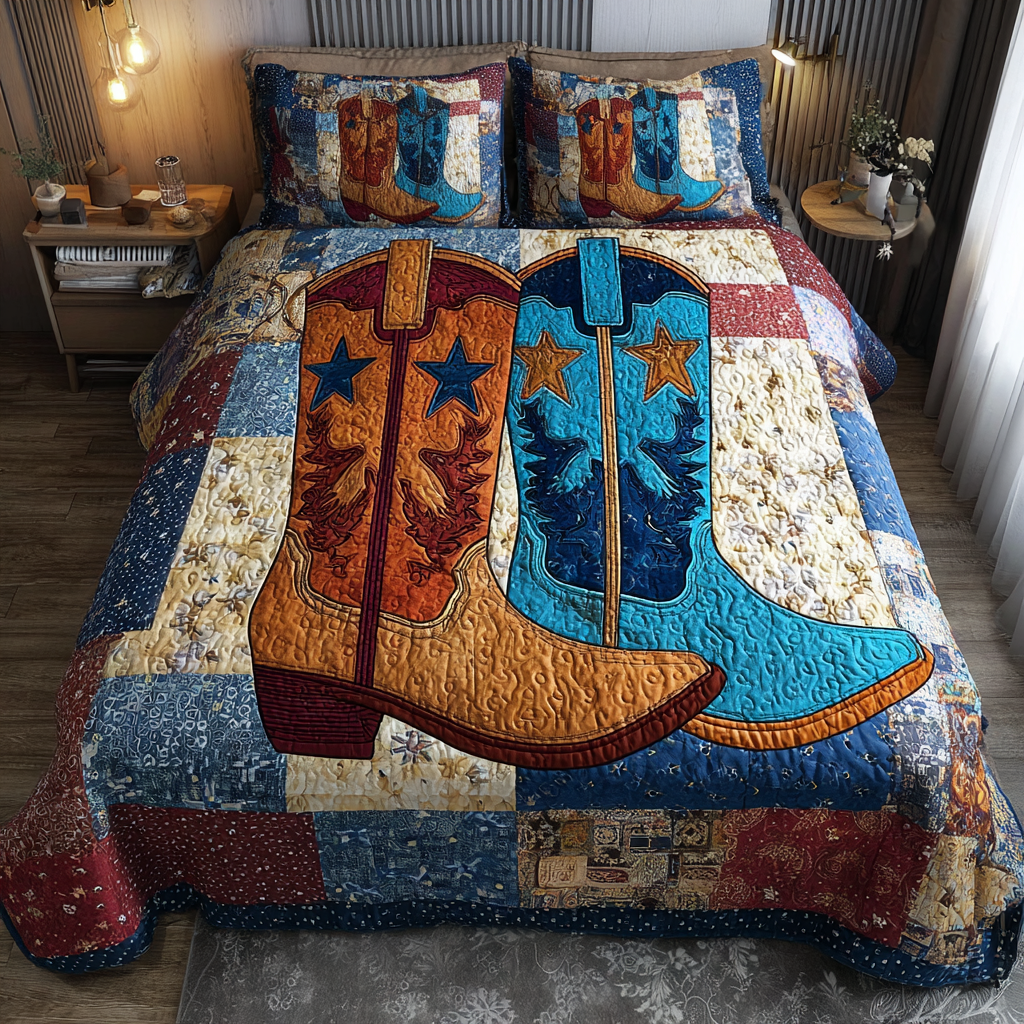 Rodeo Boots Quilted Bedding Set Christmas Bedding Duvet Cover Gifts For Western Lovers