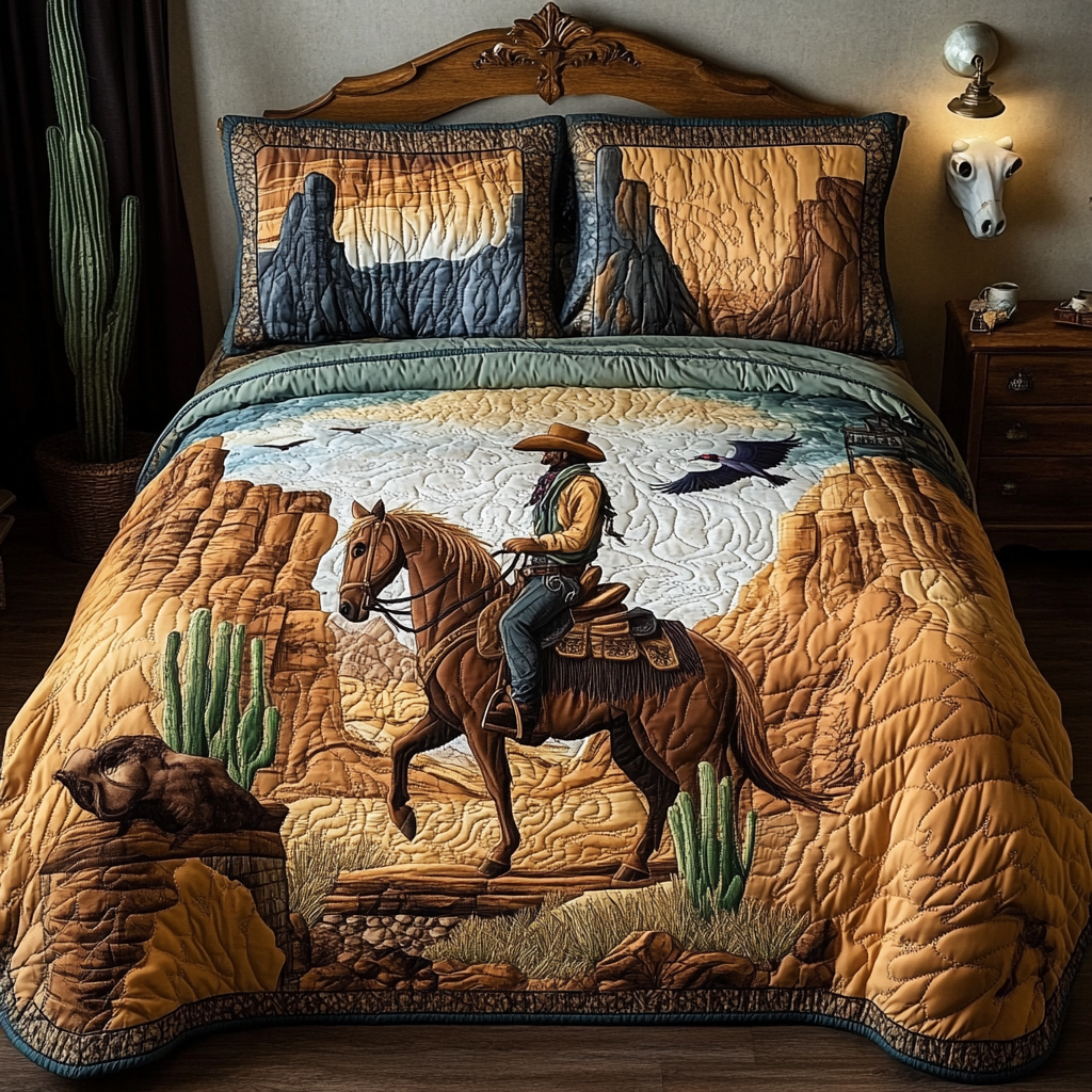 Rodeo Days Quilted Bedding Set Aesthetic Room Decor Western Gifts For Men