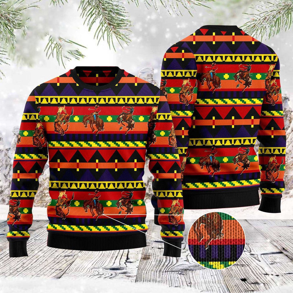 Rodeo Native Pattern Ugly Christmas Sweater Funny Ugly Christmas Sweater Cool Christmas Gifts