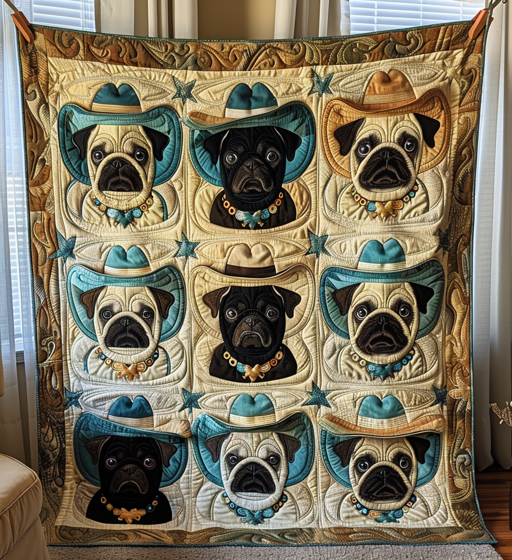 Rodeo Pug Quilted Blanket Presents For Pug Lovers