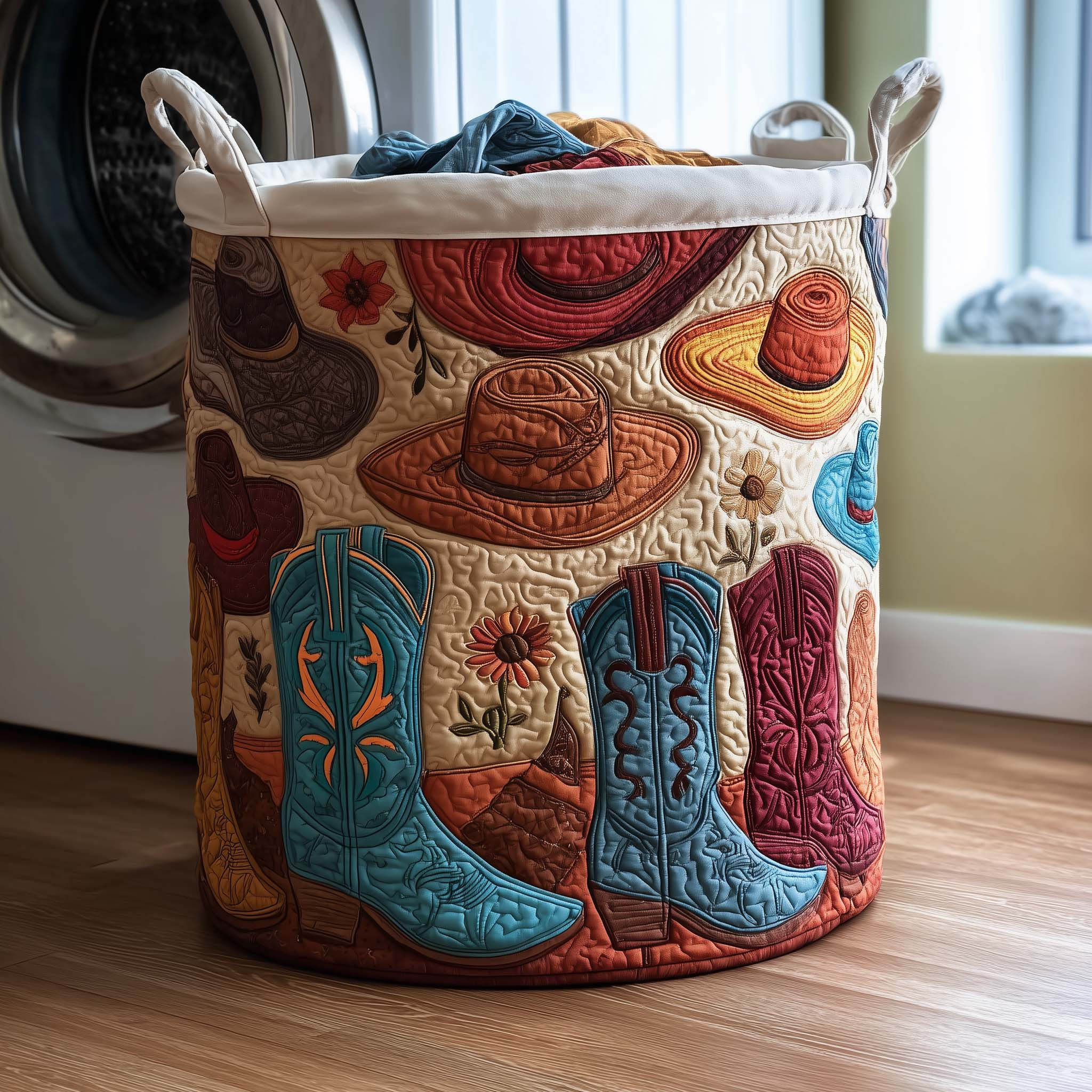 Rodeo Roundup Quilted Laundry Basket Boho Home Decor Holiday Gift Ideas