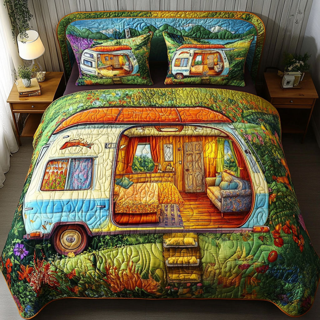 Rolling Cottage Quilted Bedding Set Aesthetic Room Decor Gift For Camper Owners