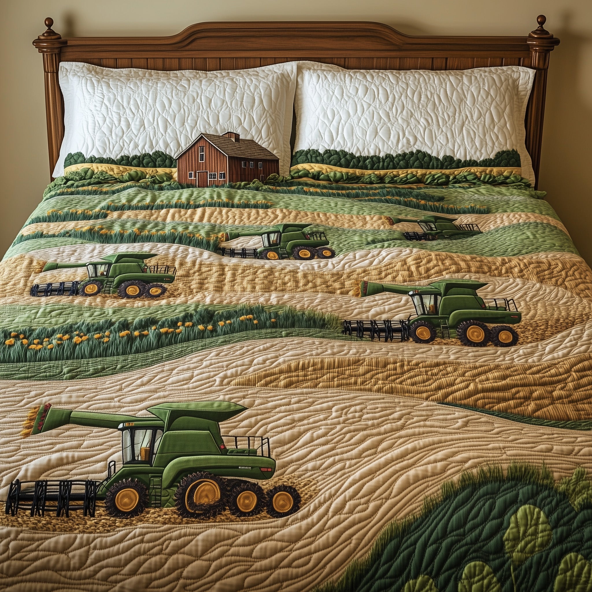 Rolling Fields Retreat Quilted Bedding Set Duvet Cover Merchandise Tractor Gifts For Dad Farmers