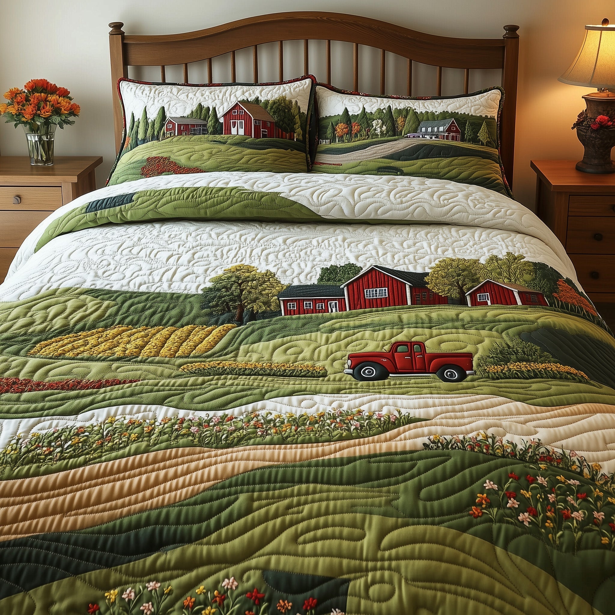 Rolling Fields Retreat Quilted Bedding Set Duvet Cover Merchandise Tractor Gifts For Him