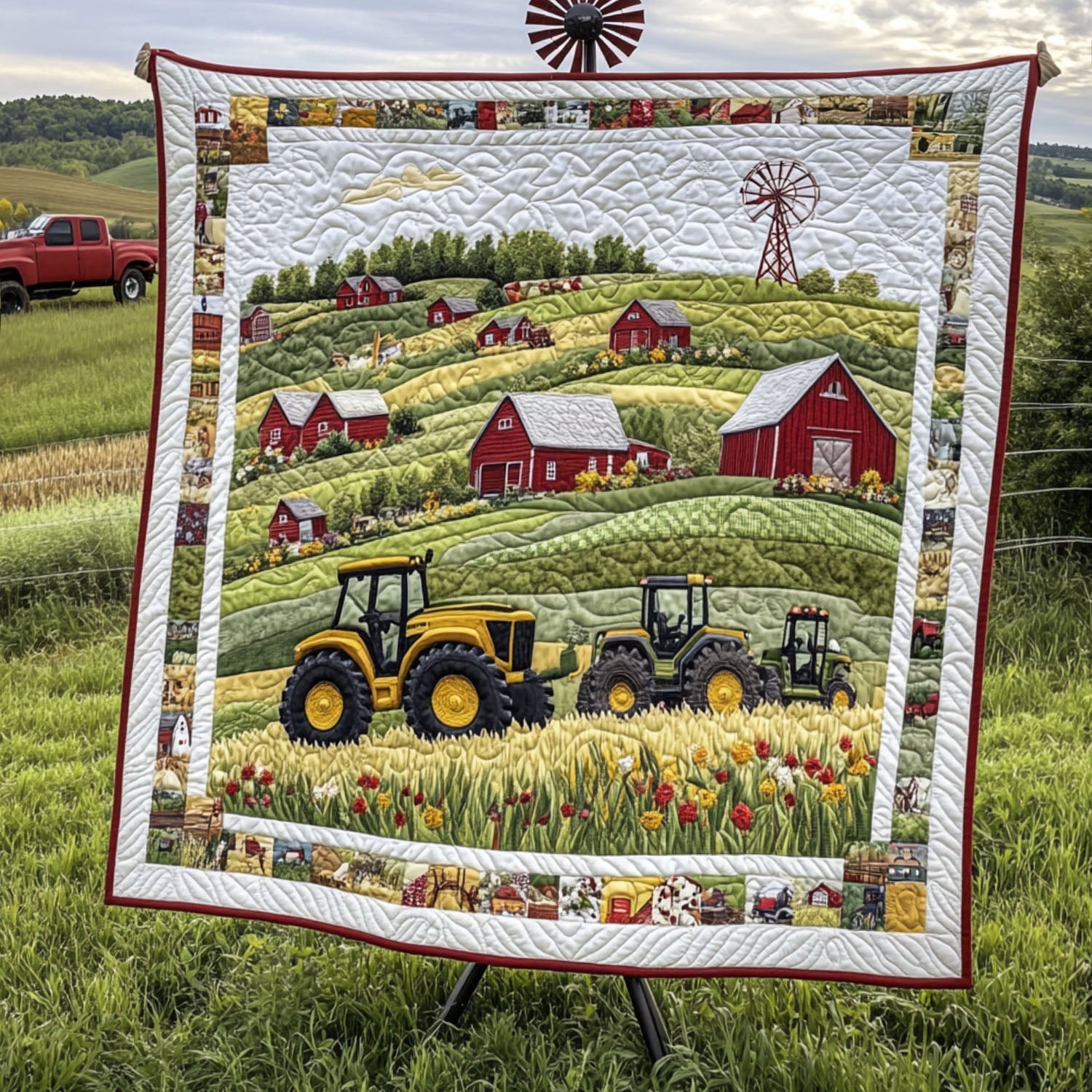 Rolling Green Pastures Quilted Blanket Sofa Couch Throw Blanket Presents For Farmer Dads