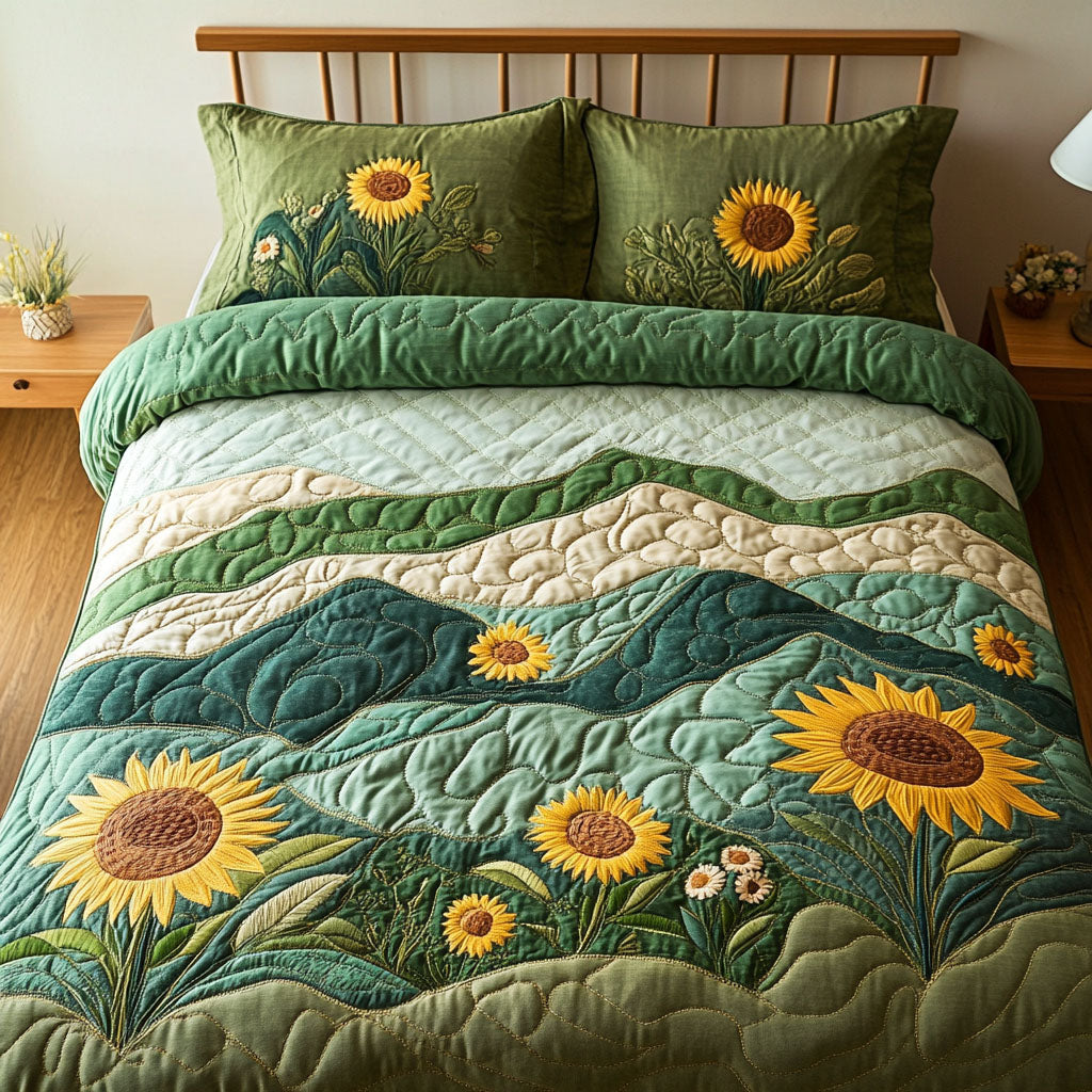 Rolling Green Quilted Bedding Set Bedroom Decor Ideas Sunflower Theme Gifts