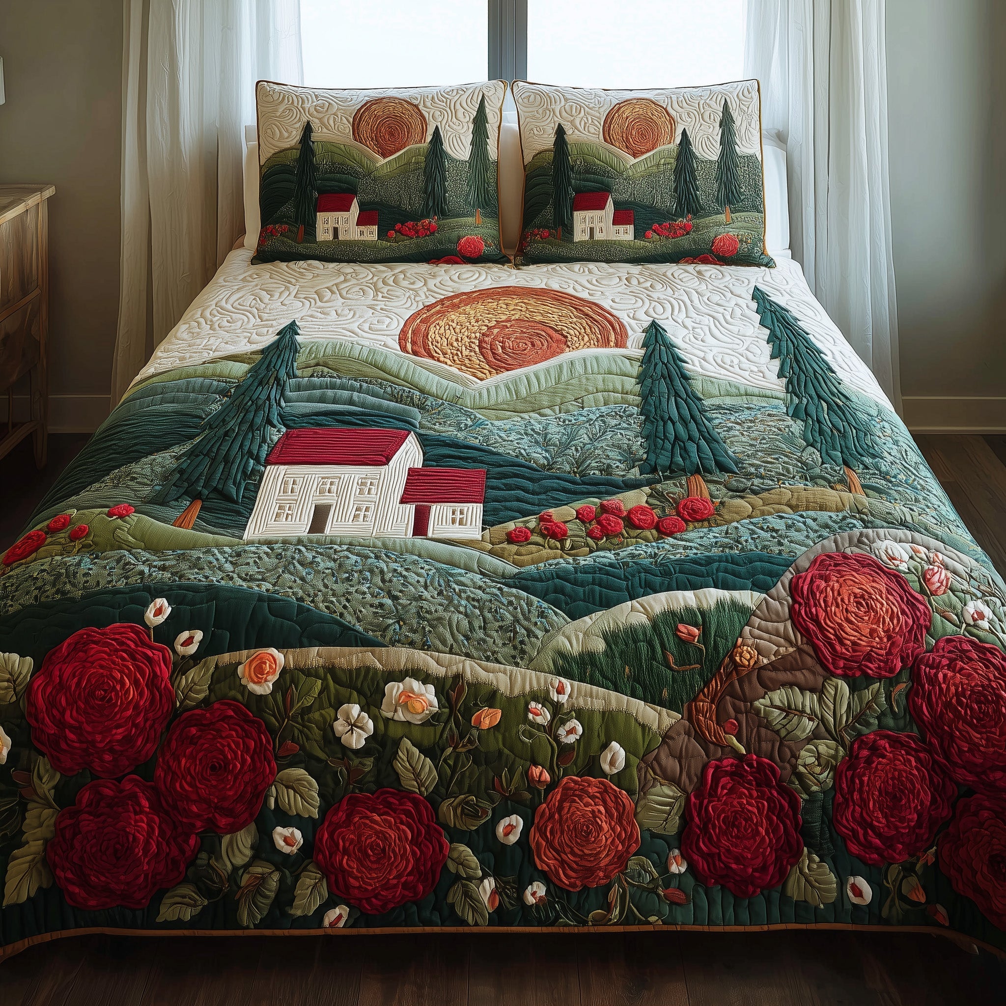 Rolling Heaven Quilted Bedding Set Farmhouse Style