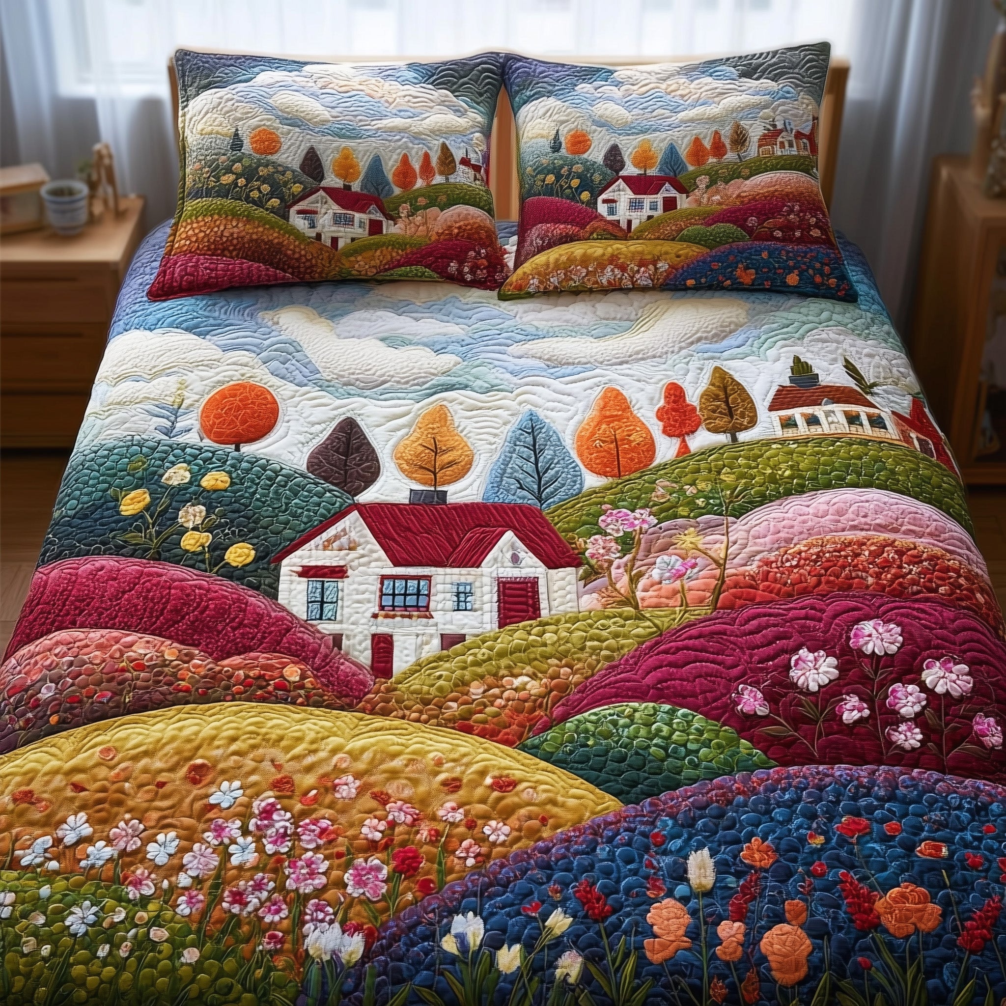 Rolling Heaven Quilted Bedding Set Floral Print