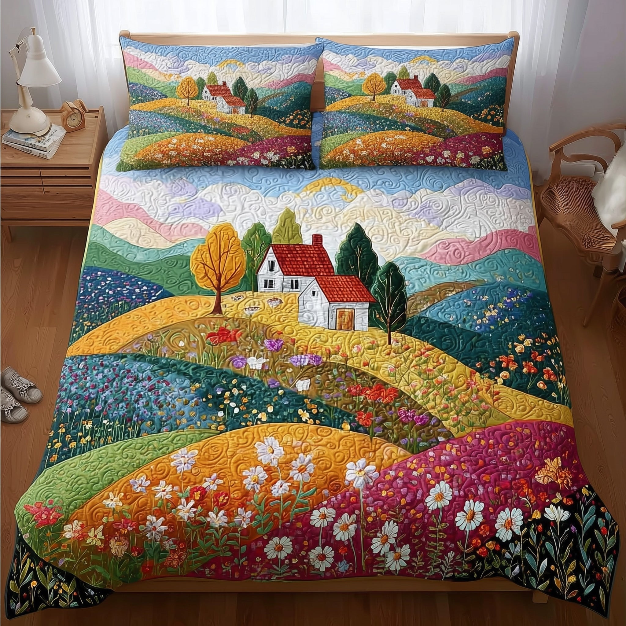 Rolling Heaven Quilted Bedding Set Striped Design