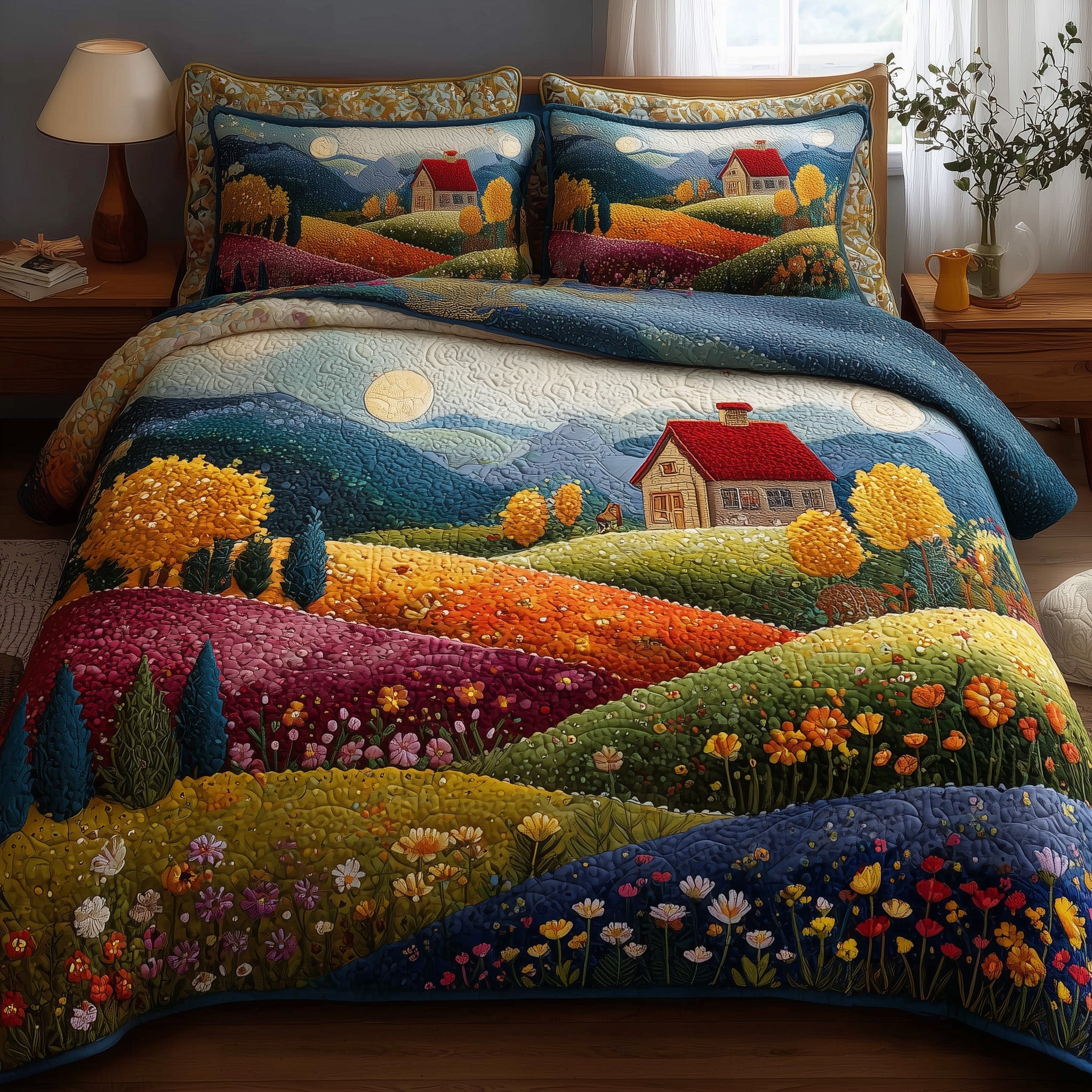 Rolling Heaven Quilted Bedding Set Unique Pattern