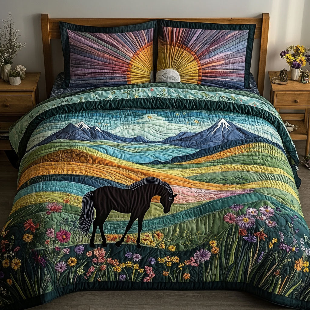 Rolling Hills and Hooves Quilted Bedding Set Bedroom Decor Gifts To Get Horse Lovers