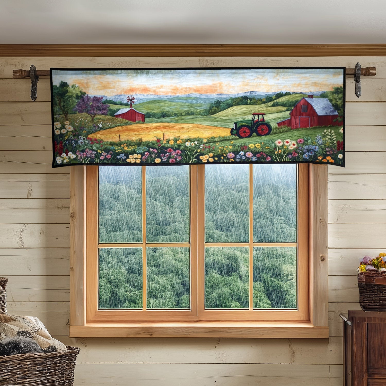 Rolling Hills Farm Quilted Valance Christmas Kitchen Decor Top Gifts For Farmers