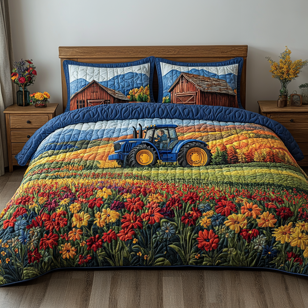 Rolling Land Quilted Bedding Set Holiday Duvet Covers Tractor Gifts For Men