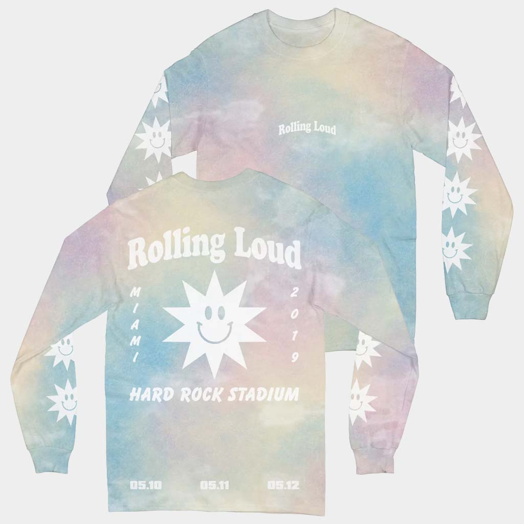 Rolling Loud Merch Acid Sun Festival Tie Dye Long Sleeve T-Shirt Rolling Loud Hard Rock Stadium