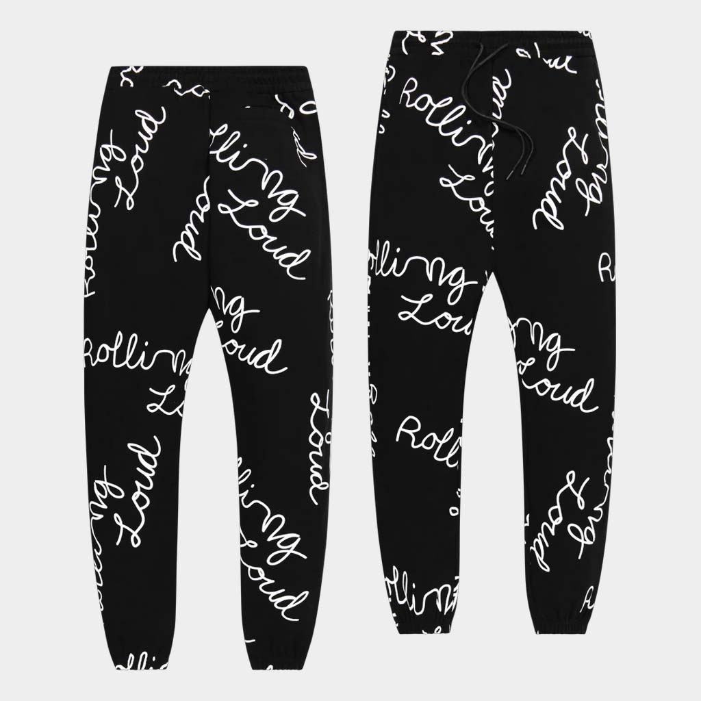 Rolling Loud Merch AOP Script Sweatpants Black Best Gifts For Boyfriend