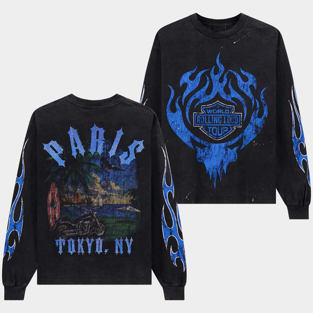 Rolling Loud Merch RL Moto Club Long Sleeve T-Shirt Paris Tokyo NY World Rolling Loud Tour Shirt