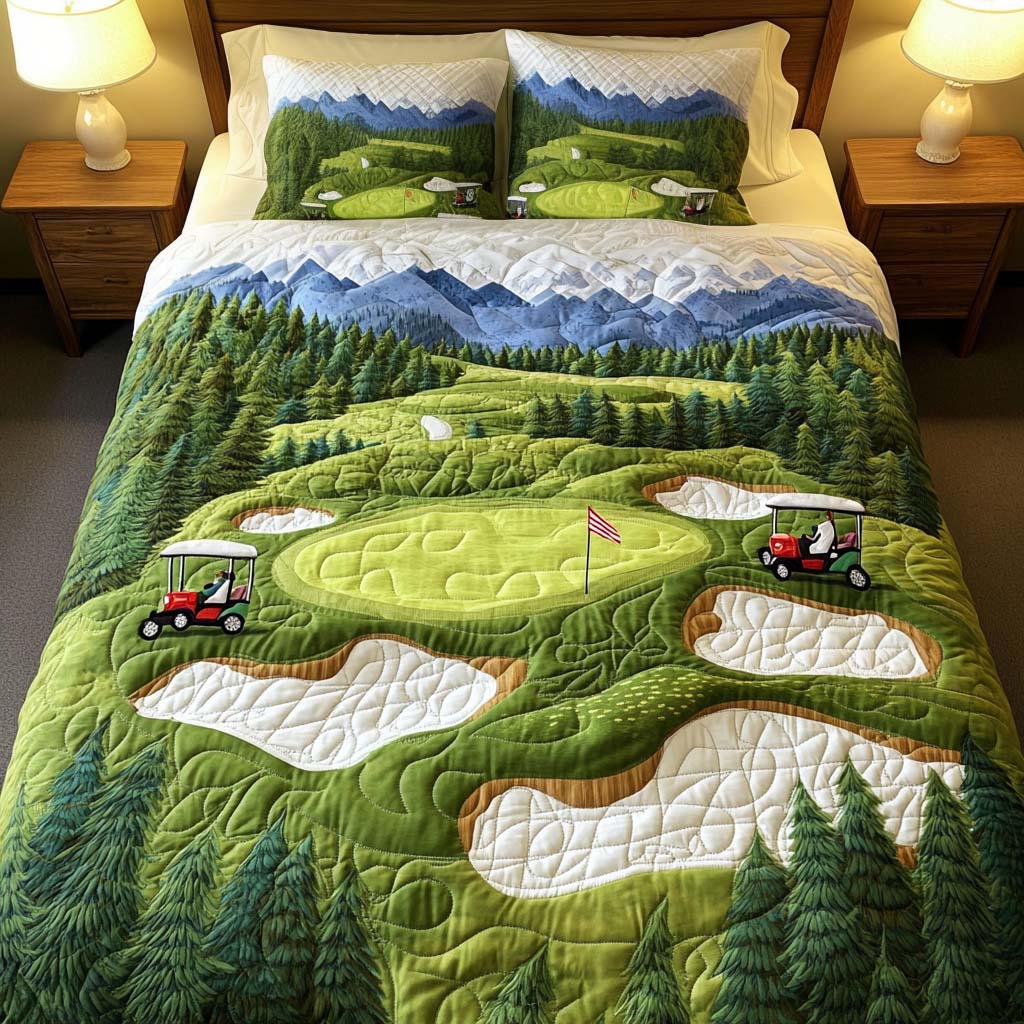 Rolling Stone Golf Course Quilted Bedding Set Bedroom Decorations Golf Christmas Presents