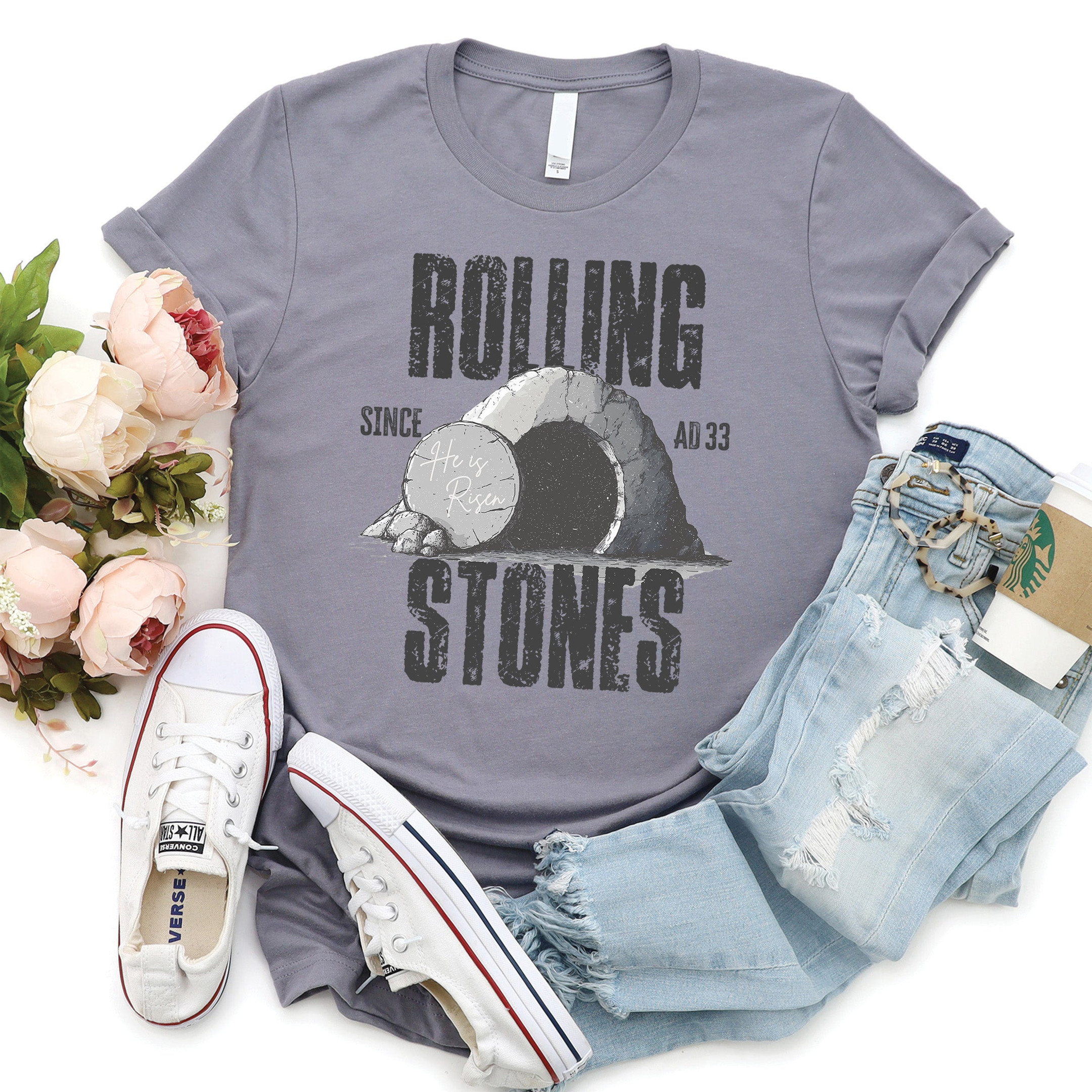 Rolling Stones Christian Faith Shirt Religious Gifts Easter Apparel Resurrection Tee