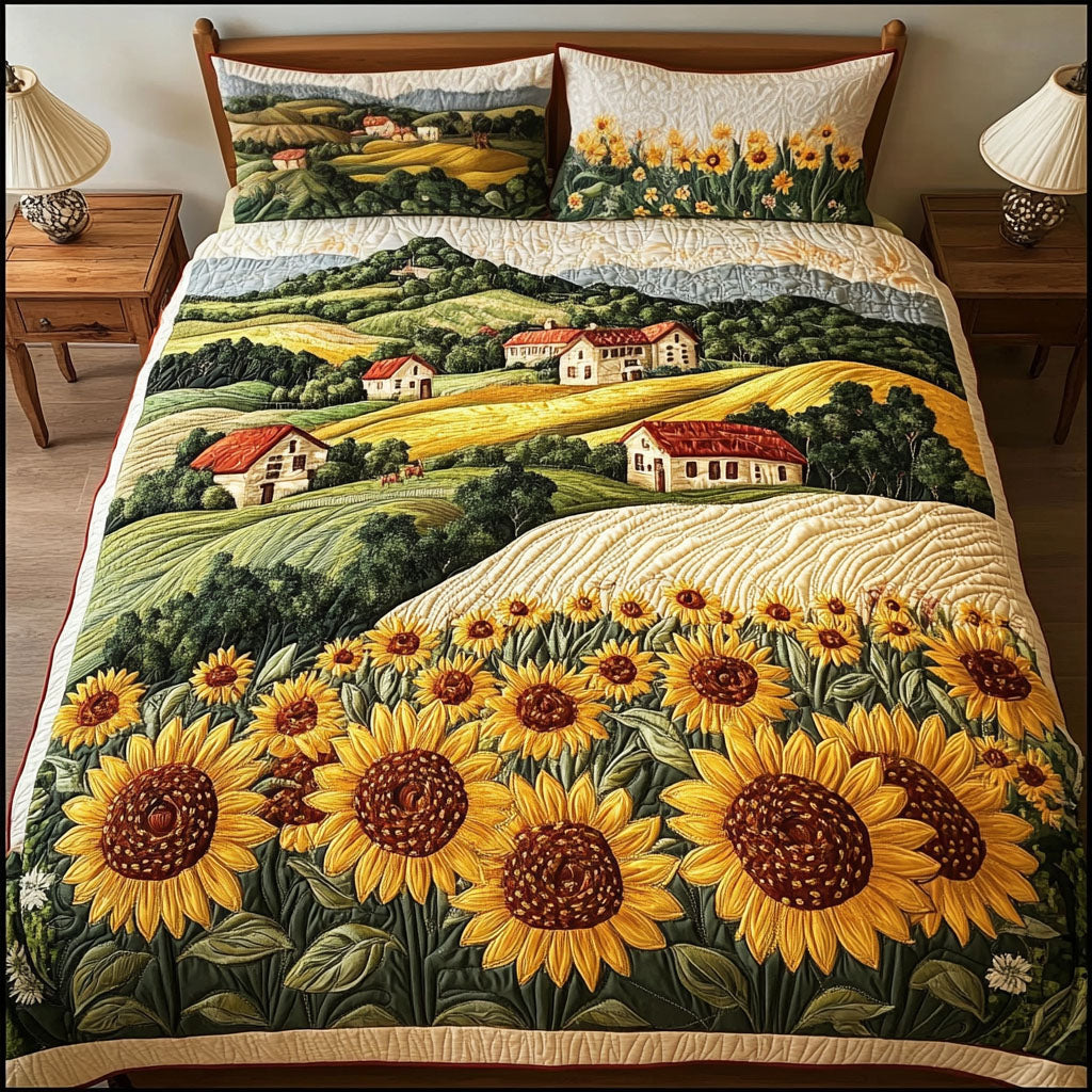 Rolling Sunflower Hills Quilted Bedding Set Bedroom Decorations Gifts For Sunflower Lovers