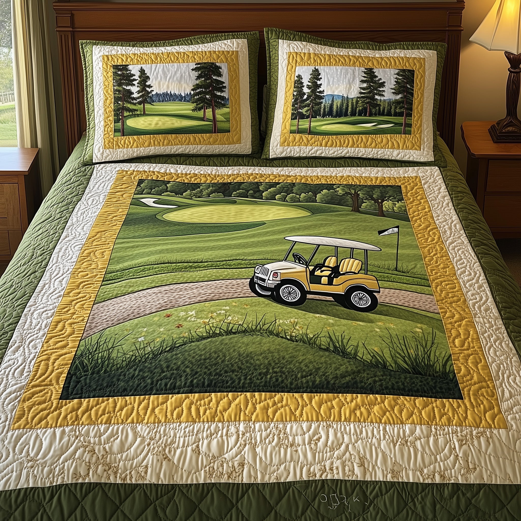 Rolling Through the Pines Quilted Bedding Set Duvet Cover Merchandise Gifts For Golfers Who Have Everything
