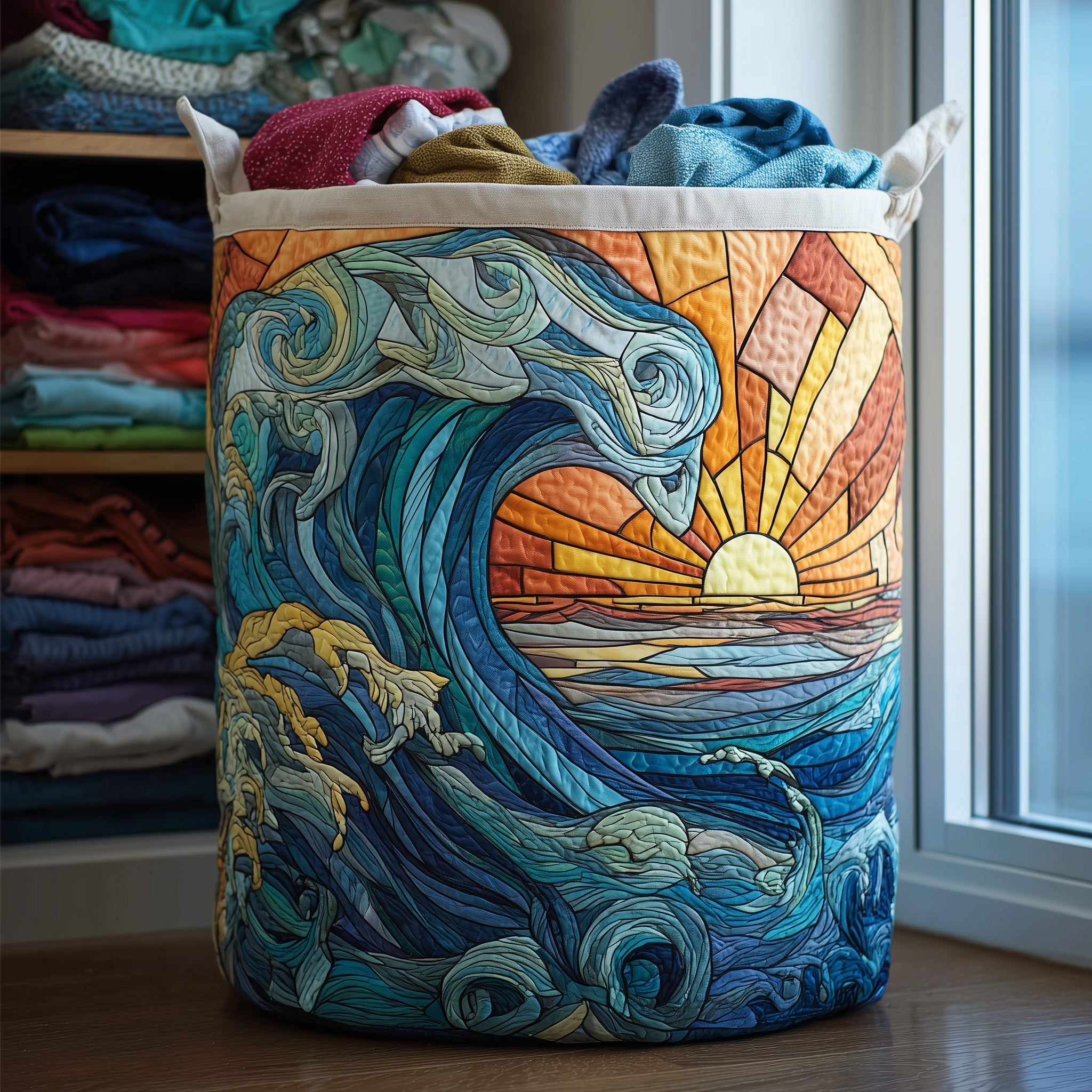 Rolling Wave Quilted Laundry Basket Summer Beach Gifts