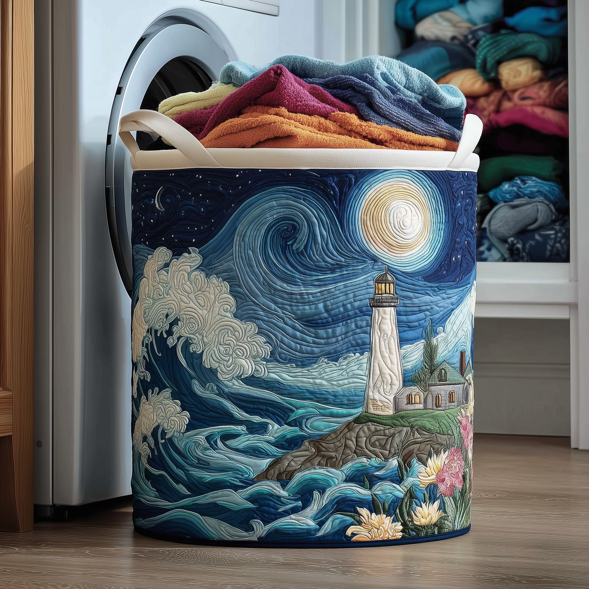Rolling Wave Quilted Laundry Basket Summer Beach Themed Stuff