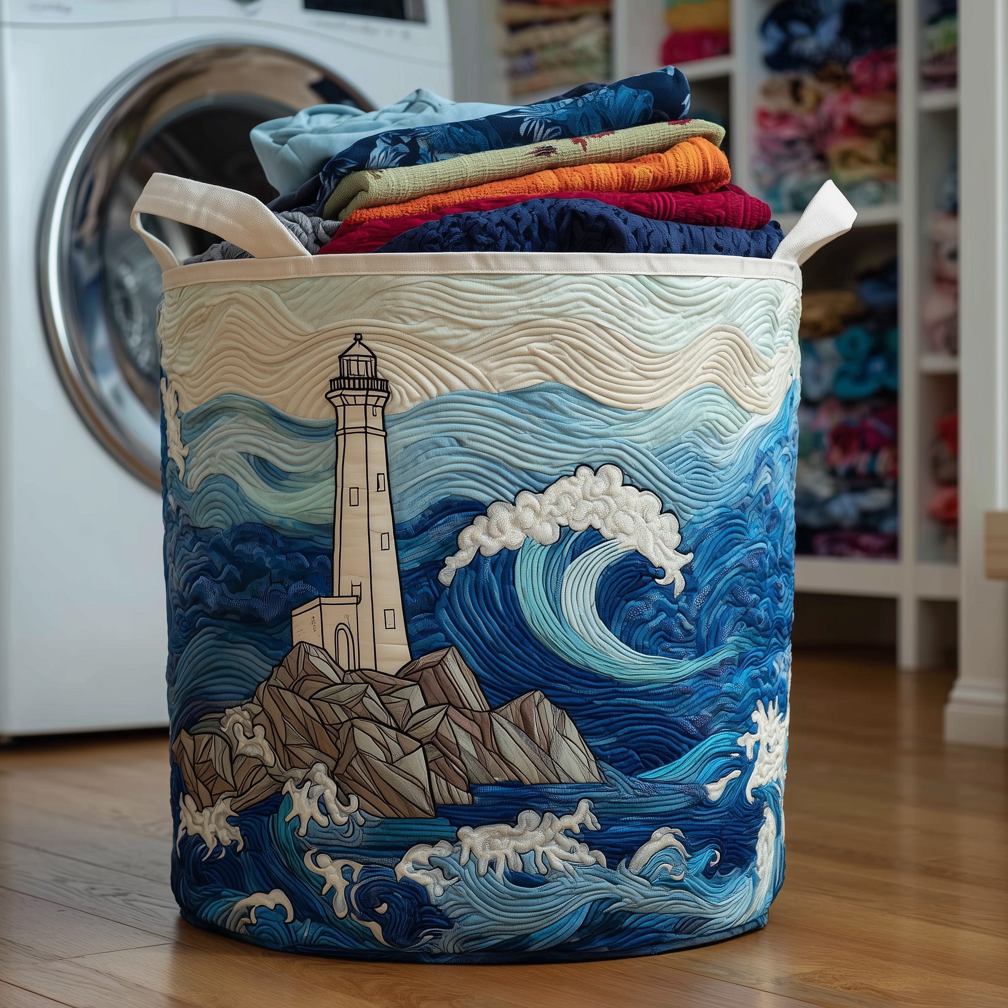 Rolling Wave Quilted Laundry Basket Unique Beach Gifts