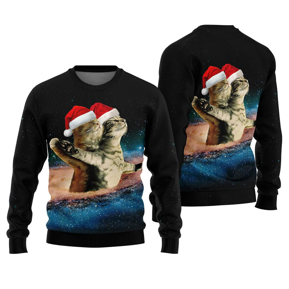 Romantic Cat Galaxy Funny Christmas Sweaters For Adults Thoughtful Winter Gift Merch for Special Moments