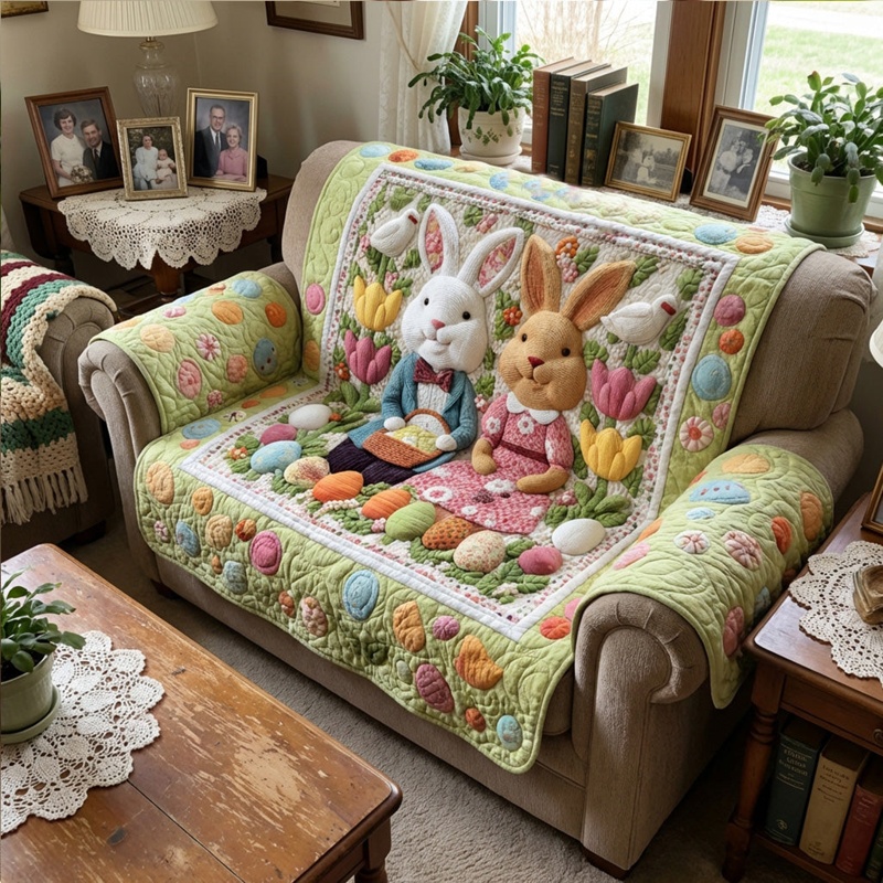 Romantic Easter Quilted Sofa Cover Spring Floral Decor Best Gift For Easter Lovers