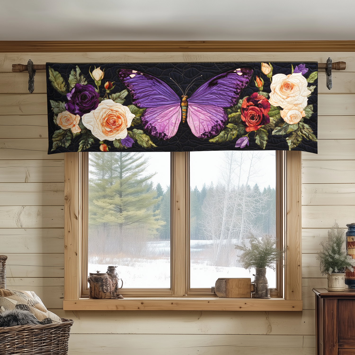 Romantic Flutter Quilted Valance Dining Room Table Decorated For Christmas Butterfly Presents