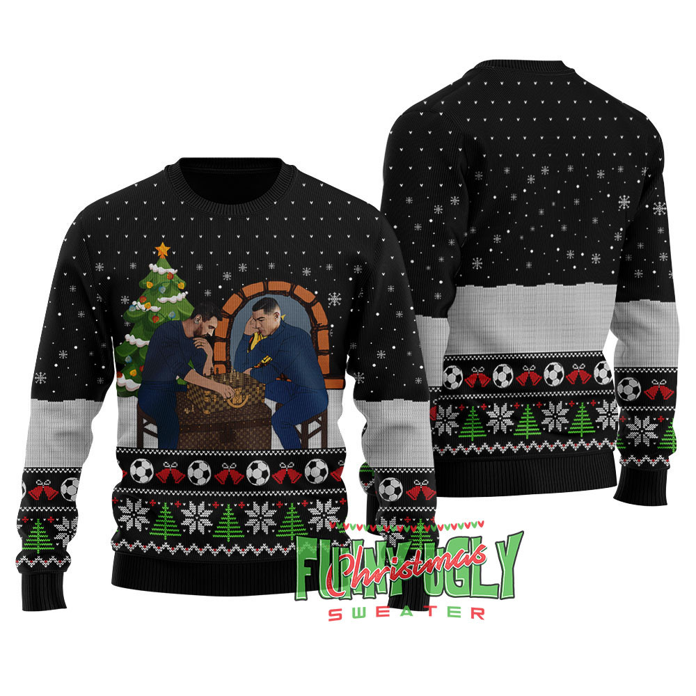 Ronaldo And Messi Playing Chess Funny Sweater Black Warm Winter Merch Gift for Someone You Love