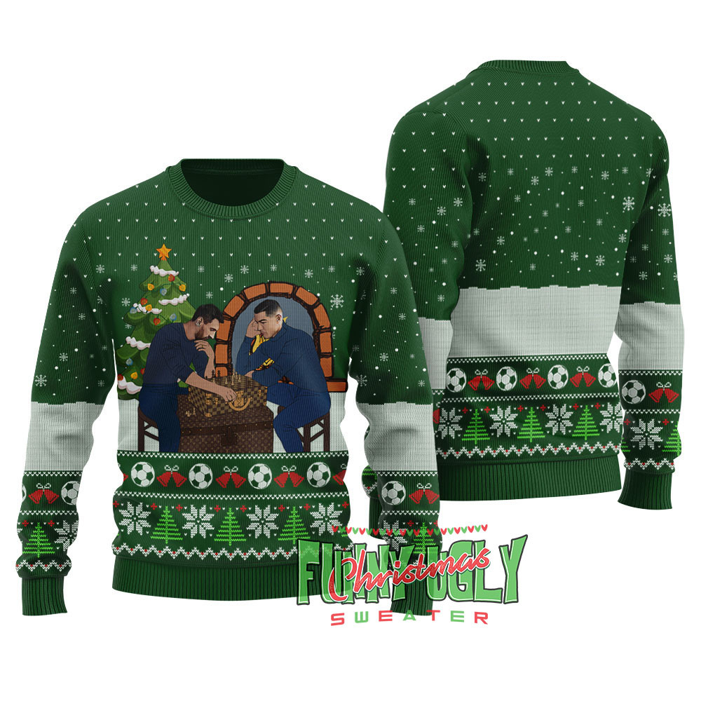 Ronaldo And Messi Playing Chess Funny Sweater Forest Green Lovely Merch Gift for Cozy Winter Nights