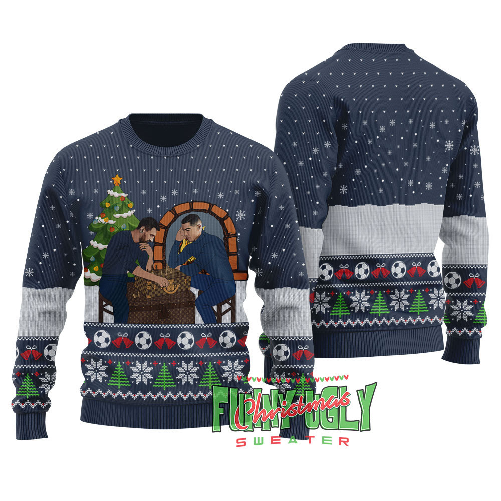 Ronaldo And Messi Playing Chess Funny Sweater Navy Festive Sweatshirt for Christmas Celebrations
