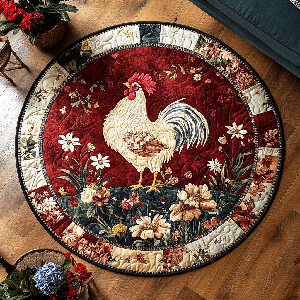 Rooster and Petals Quilted Round Mat Front Entryway Ideas Best Gifts For Ranchers
