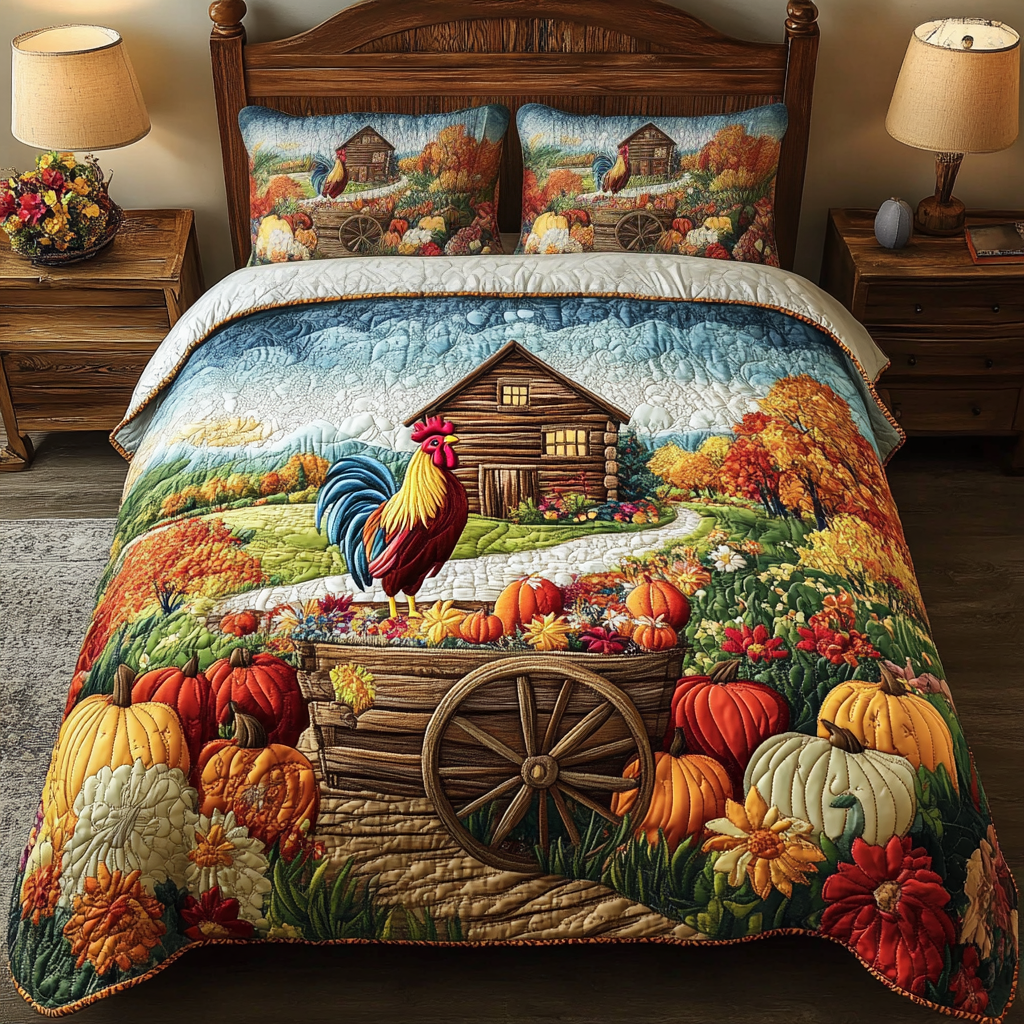Rooster Bliss Quilted Bedding Set Modern Bedding Set to Upgrade Your Bedroom