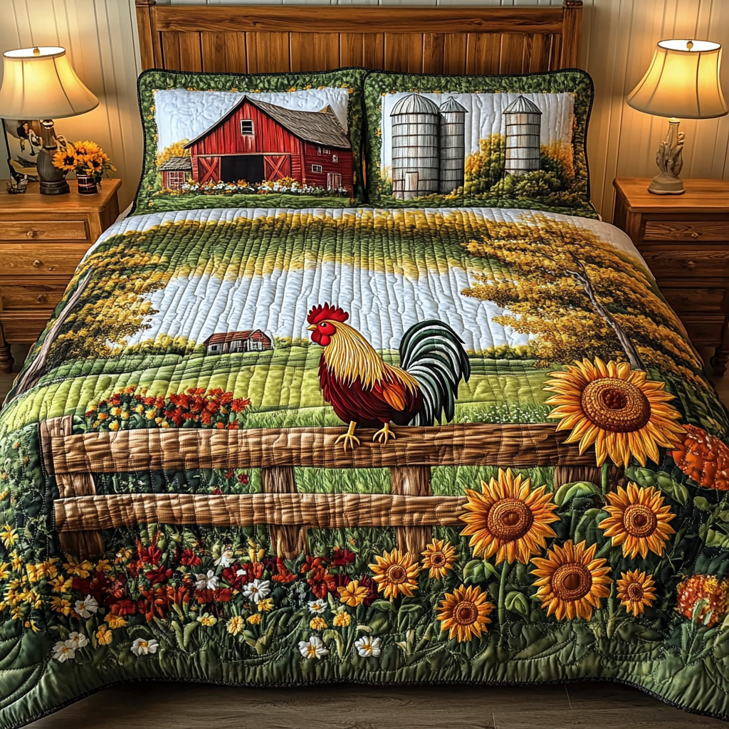 Rooster Call Quilted Bedding Set Holiday Duvet Covers Unique Gifts For Chicken Lovers