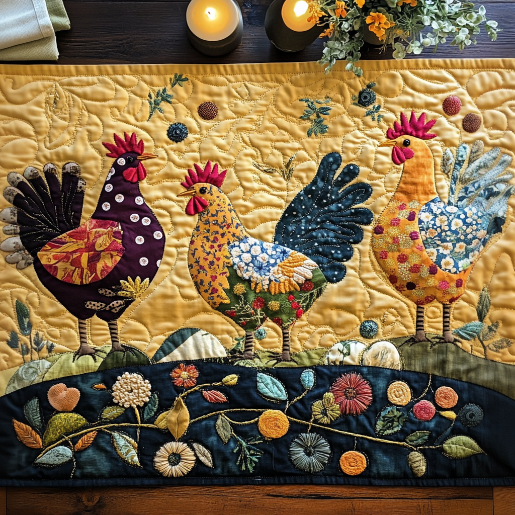 Rooster Charm Quilted Table Runner Dining Table Decor Chicken Lover Presents