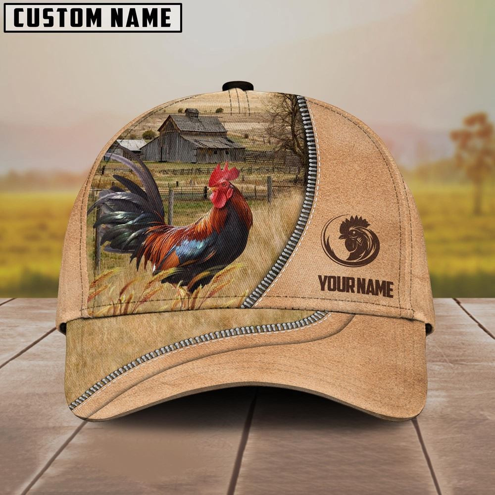 Rooster Farming Light Brown Customized Name Cap Farmer Baseball Cap Unique Gifts For Farmers
