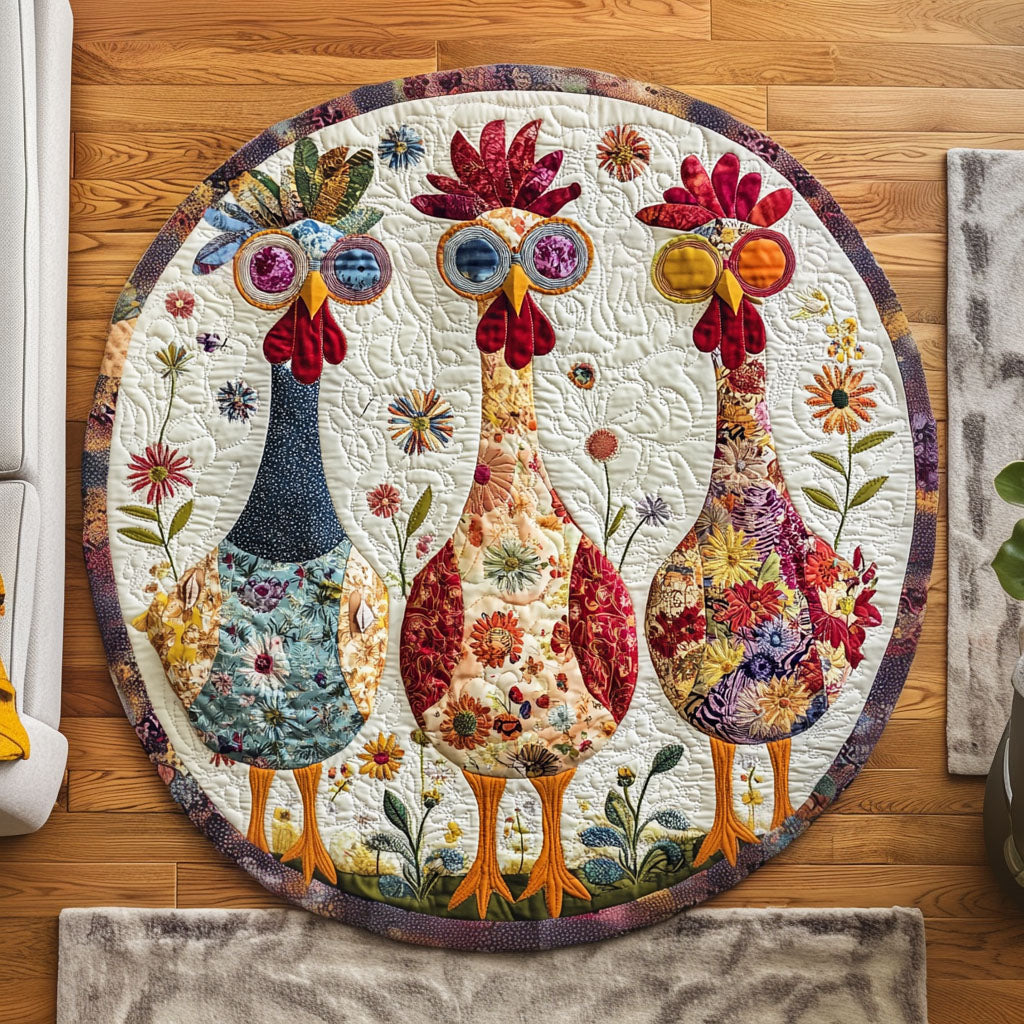 Rooster Garden Charm Quilted Round Mat Home Entrance Decor Ideas Happy Fathers Day Farmer