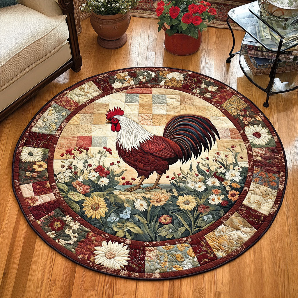 Rooster Garden Delight Quilted Round Mat Home Front Door Design Fun Gifts For Farmers