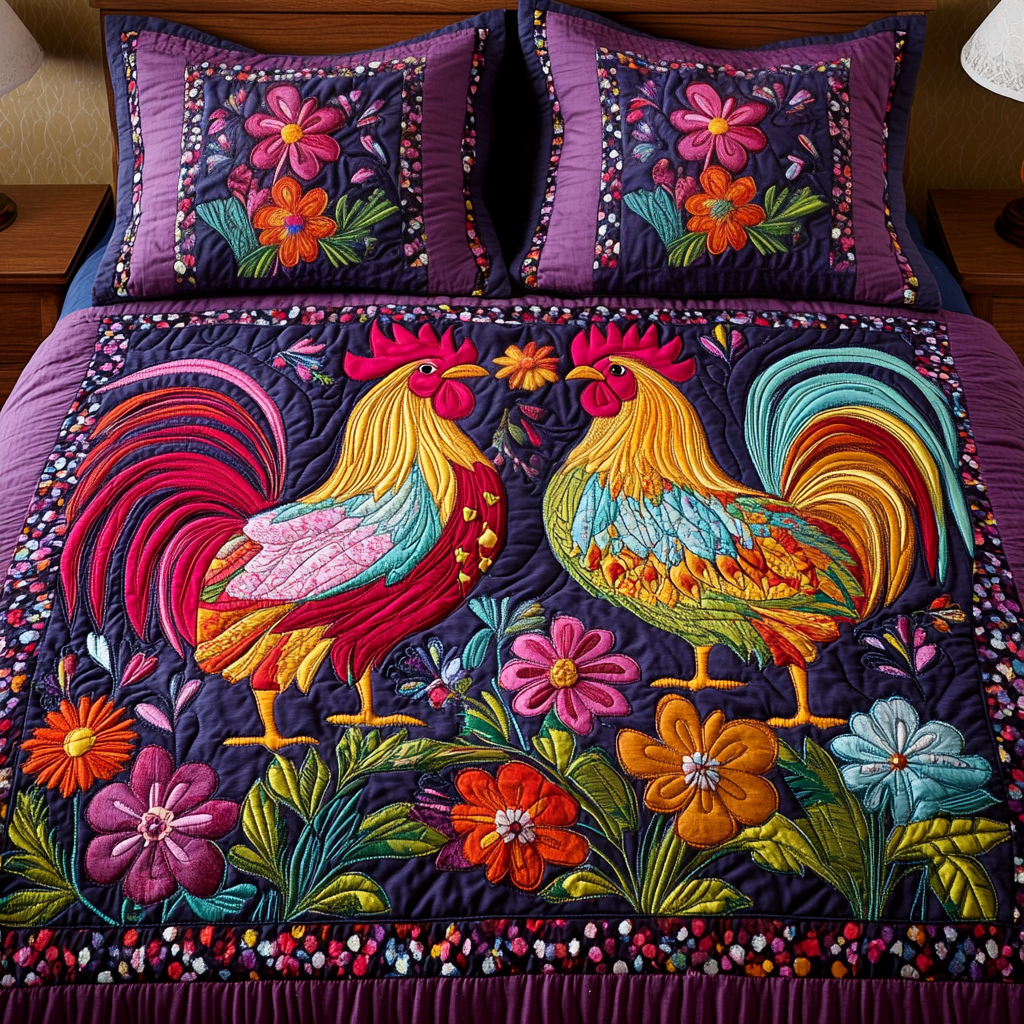 Rooster Harmony Quilted Bedding Set Soft Bedding Set That Makes a Great Christmas Gift